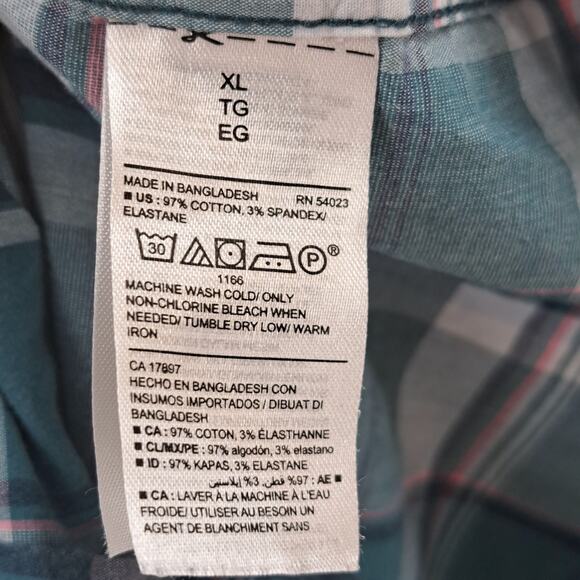 Old Navy‎ Mens Everyday Shirt XL Plaid Slim Fit Built-In Flex Long Sleeve Green - Picture 6 of 6